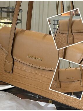 MICHAEL Michael Kors Katya Medium Flap Shoulder Bag w/Croc Embossed Detail, Deer